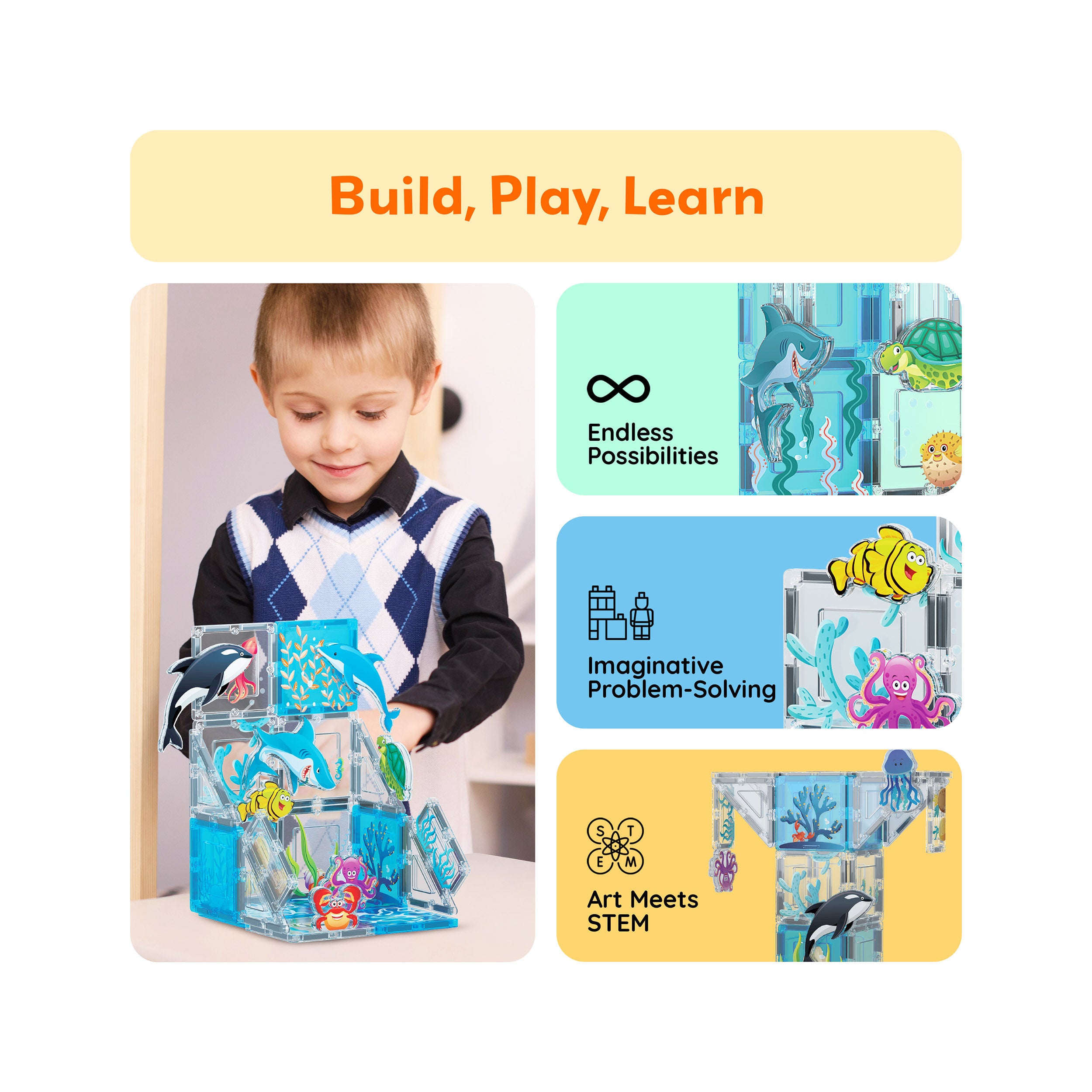 PicassoTiles 26 Piece Marine World Magnetic Toy with Ocean