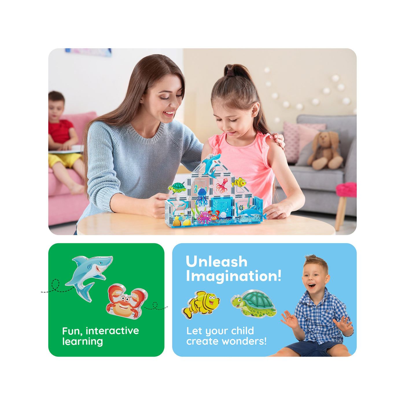 PicassoTiles 26 Piece Marine World Magnetic Toy with Ocean Characters