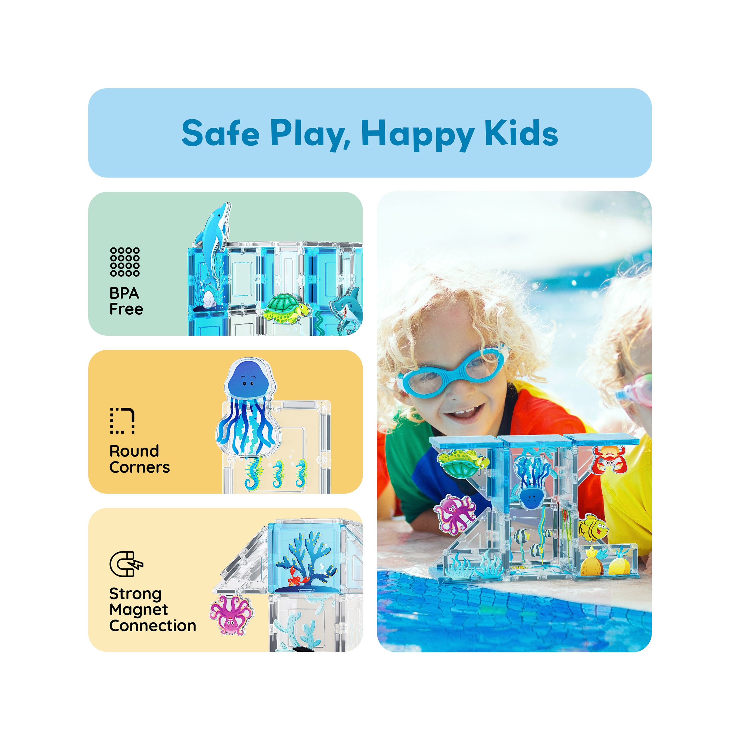 MAZARIN MARINE COLLAG PLUS セット PicassoTiles 26 Piece Marine World Magnetic Toy with Ocean Characters