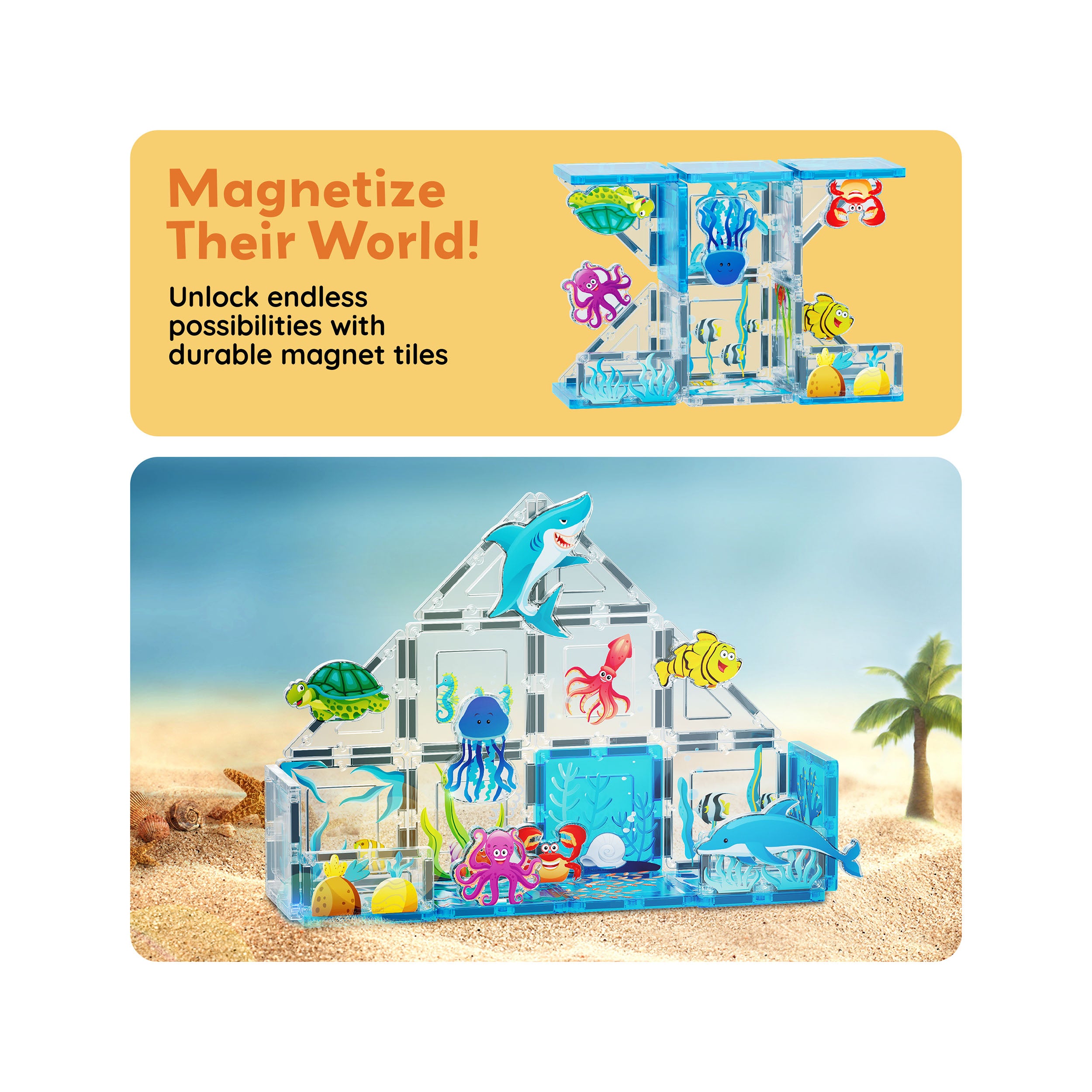 PicassoTiles 26 Piece Marine World Magnetic Toy with Ocean