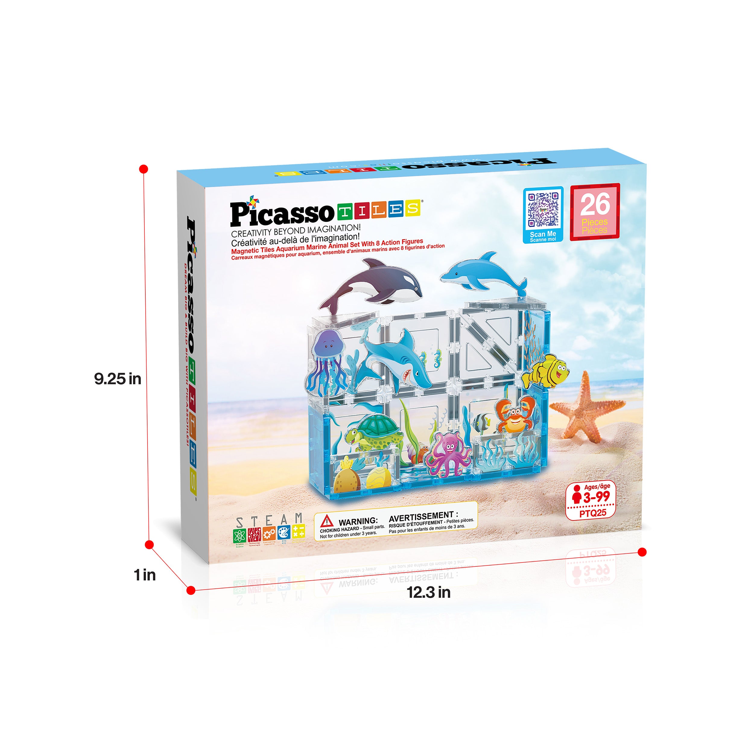 PicassoTiles 26 Piece Marine World Magnetic Toy with Ocean