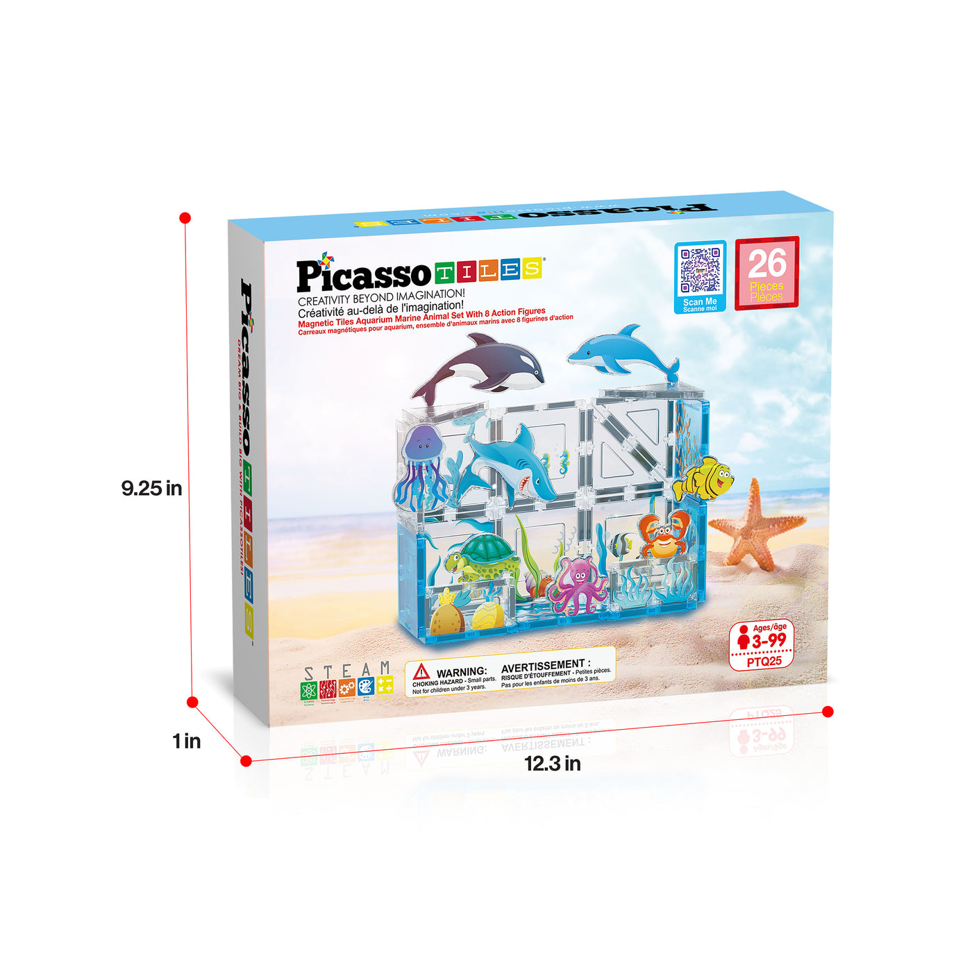 PicassoTiles 26 Piece Marine World Magnetic Toy with Ocean Characters