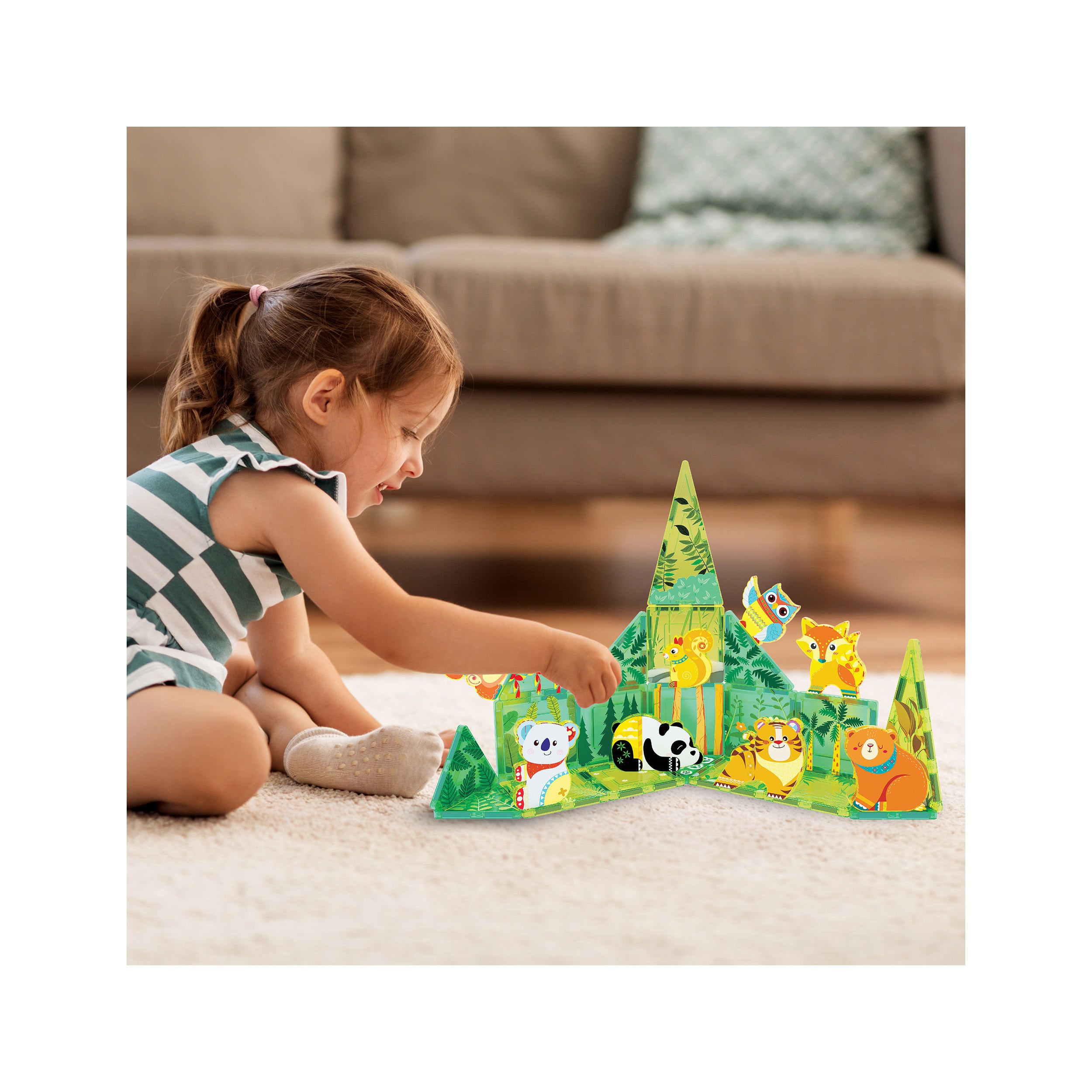 PicassoTiles 26 Piece Forest Animal Magnet Tile Building Blocks
