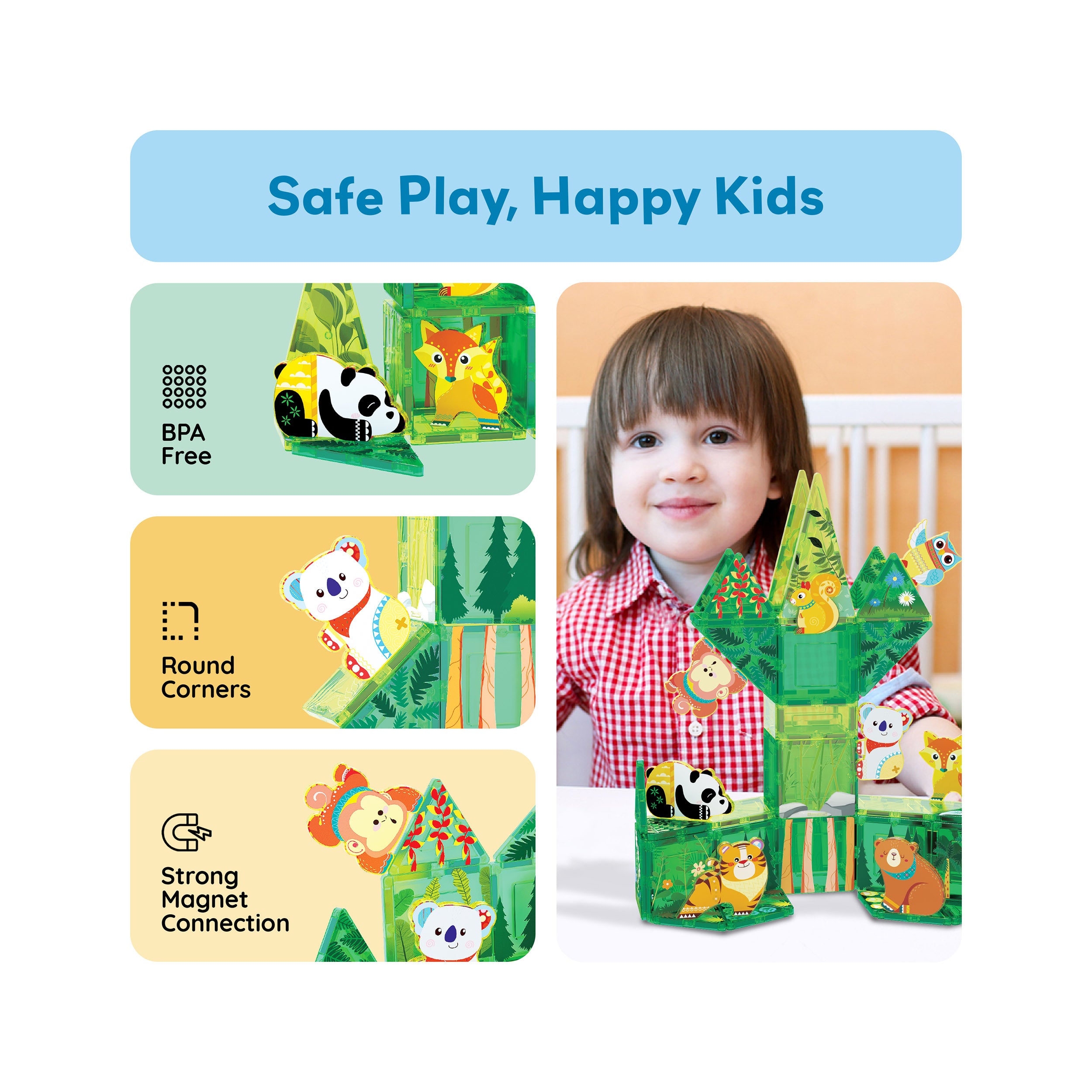 PicassoTiles 26 Piece Forest Animal Magnet Tile Building Blocks Set