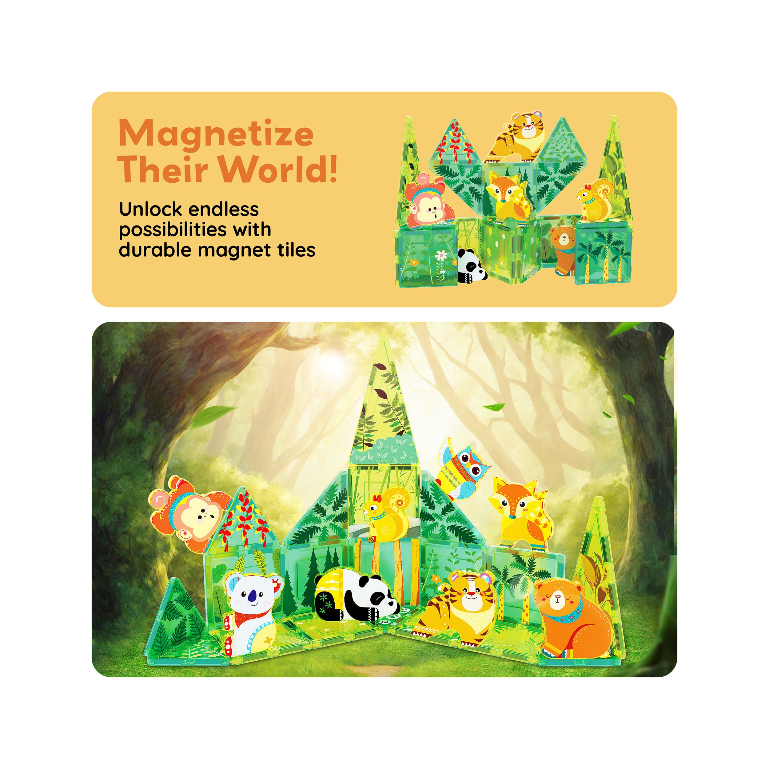 PicassoTiles 26 Piece Forest Animal Magnet Tile Building Blocks Set