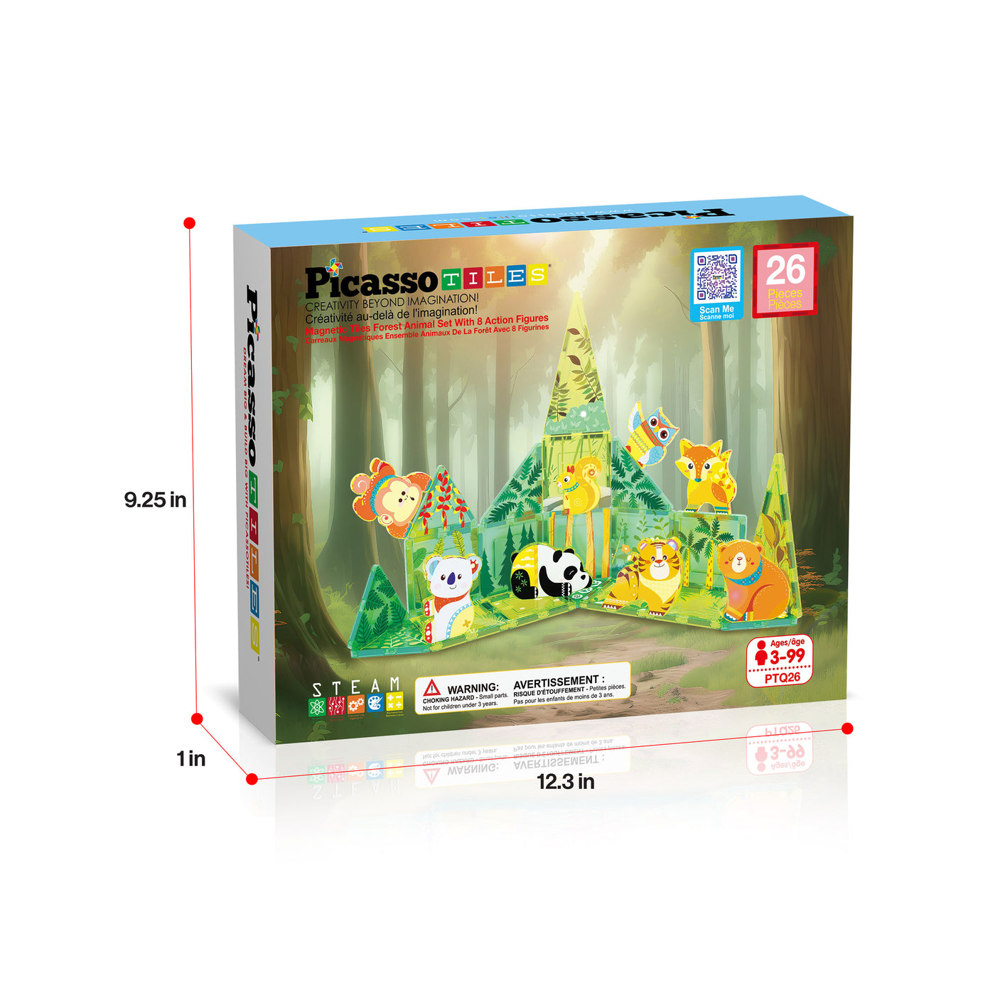 PicassoTiles 26 Piece Forest Animal Magnet Tile Building Blocks Set