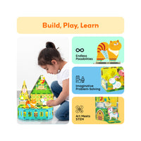 PicassoTiles Magnet Tile Building Blocks Printed Fall Farm Themed Animal Toy Set with 8 Farmyard Animals Character Action Figures