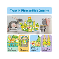 PicassoTiles Magnet Tile Building Blocks Printed Fall Farm Themed Animal Toy Set with 8 Farmyard Animals Character Action Figures