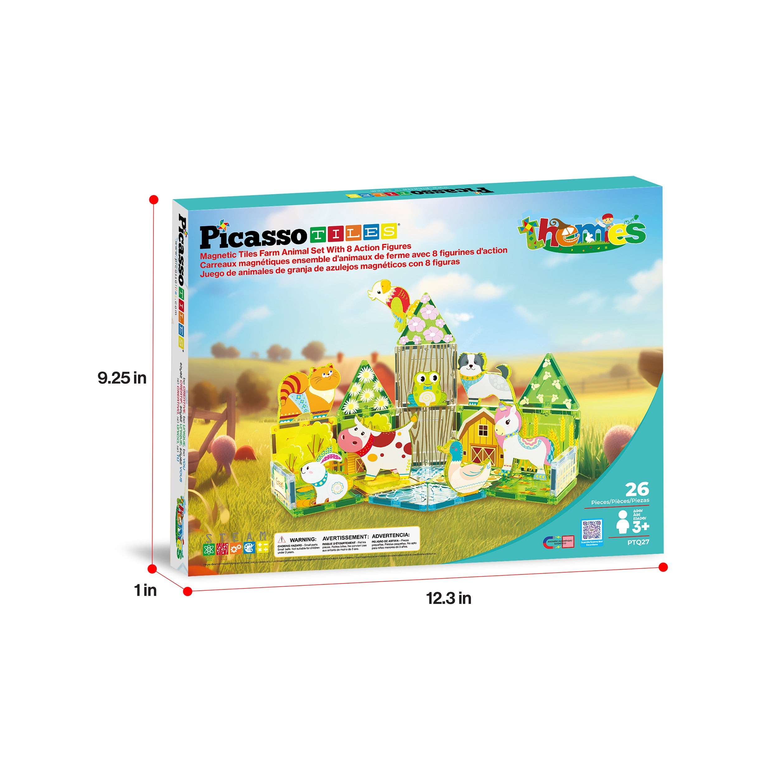 PicassoTiles Magnet Tile Building Blocks Printed Fall Farm Themed Animal Toy Set with 8 Farmyard Animals Character Action Figures