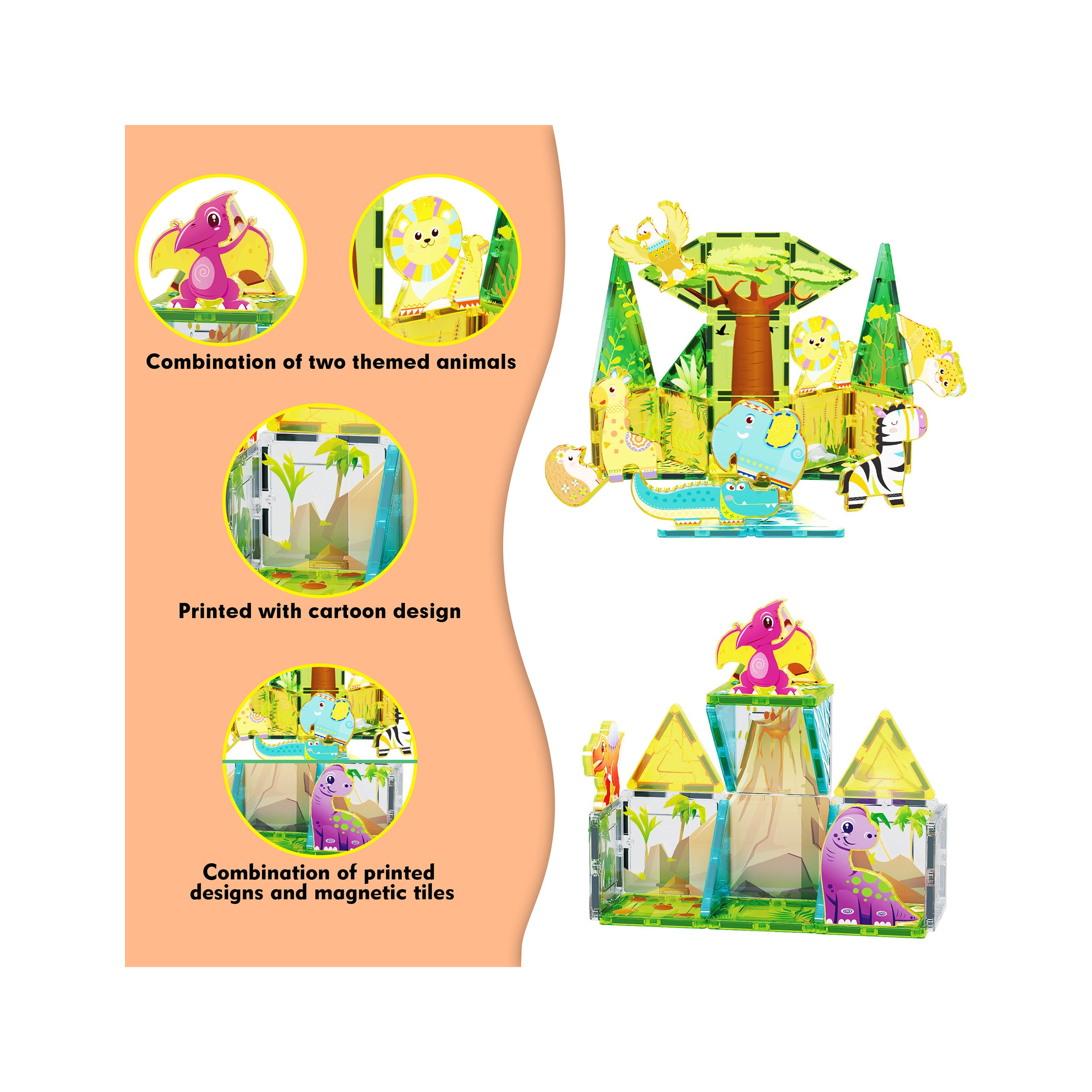 スペインの記憶 PicassoTiles Dinosaur & Safari Set - 52 Pieces · PicassoTiles
