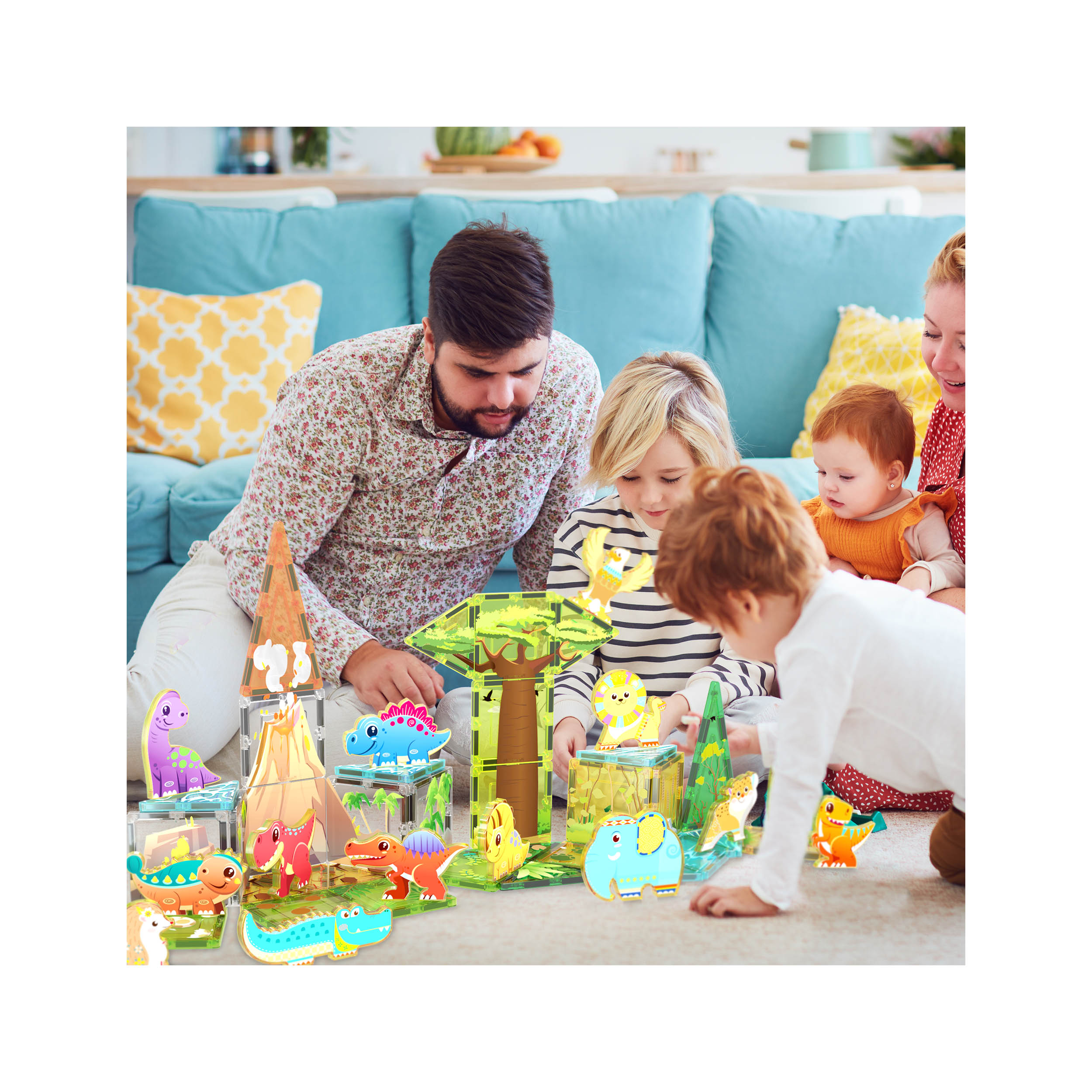 PicassoTiles Dinosaur & Safari Set - 52 Pieces