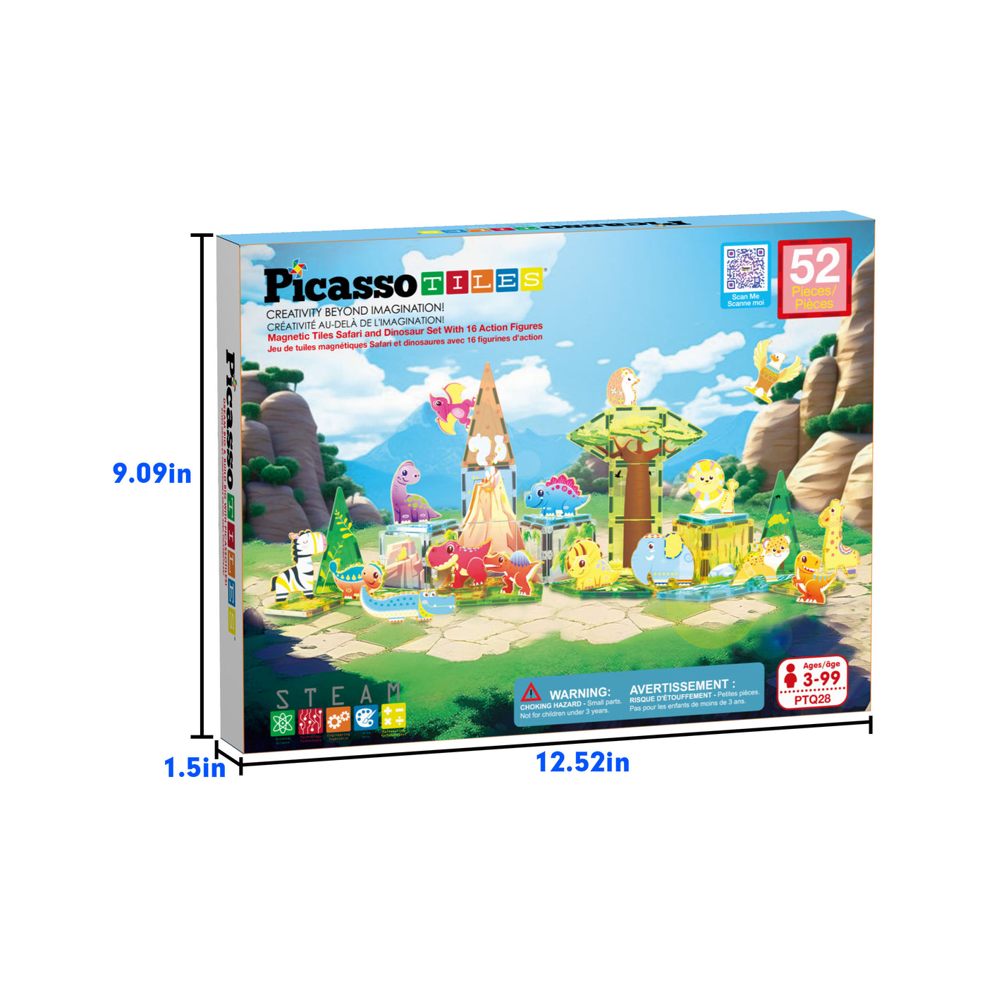 PicassoTiles Dinosaur & Safari Set - 52 Pieces