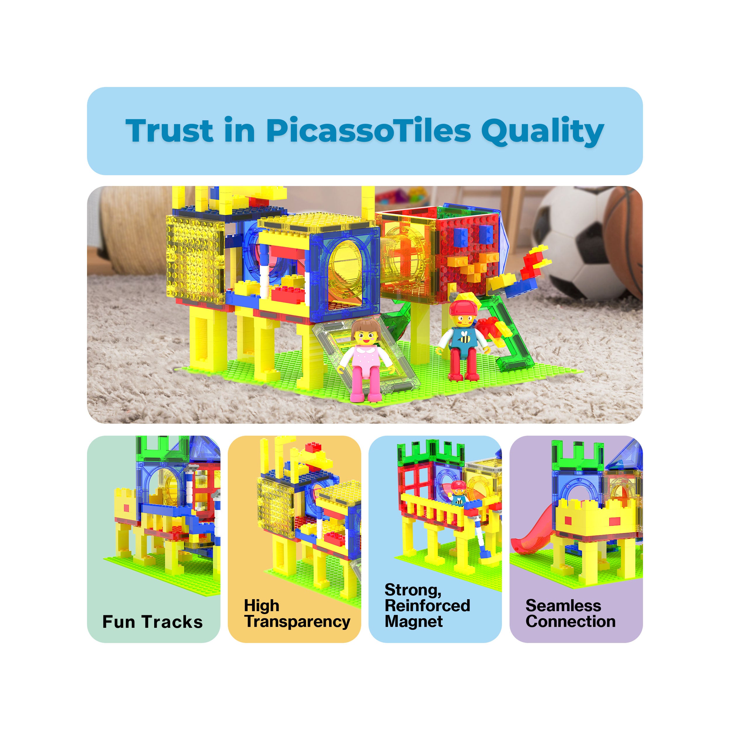 PicassoTiles Magnetic Building Blocks Playground Set with Action Figur