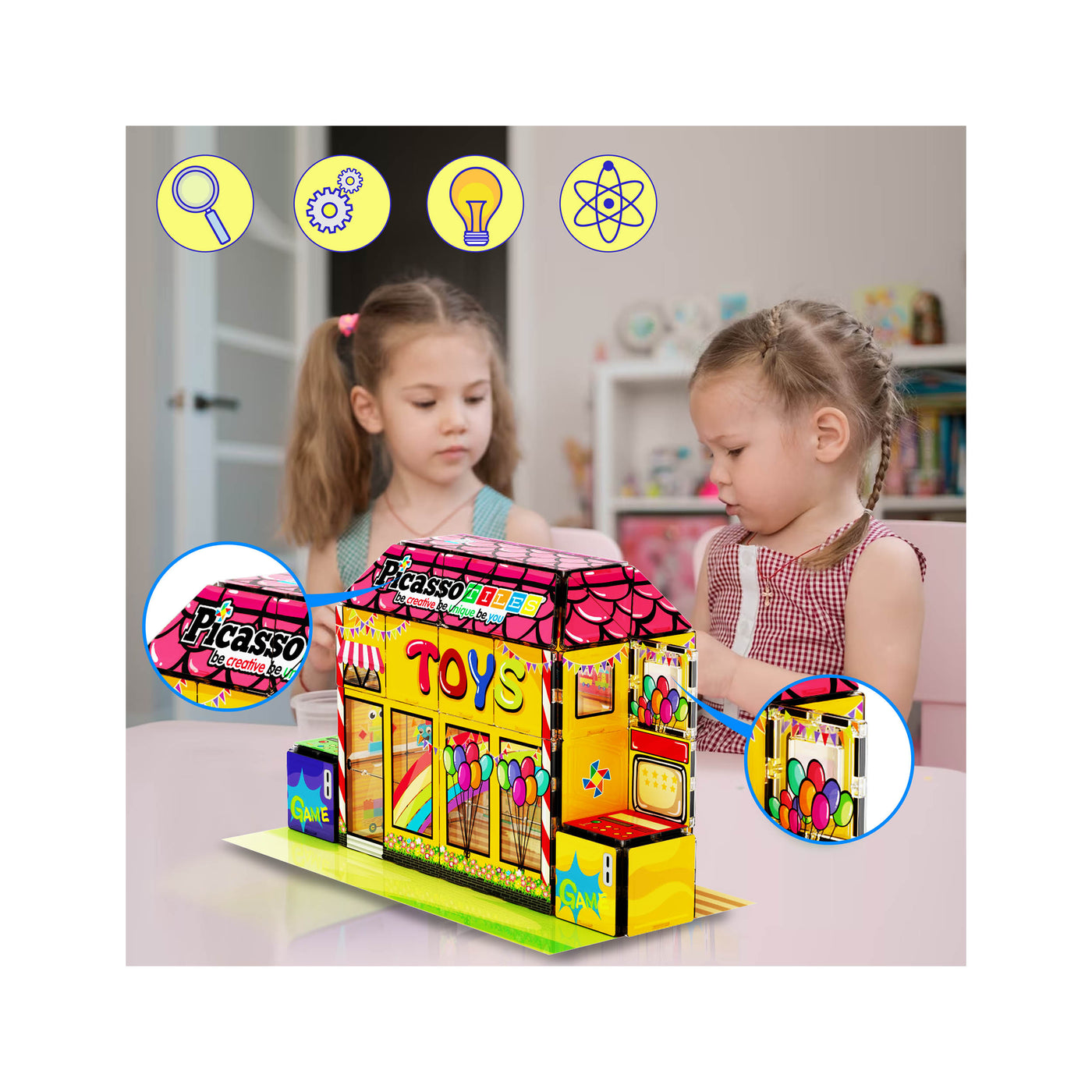 PicassoTiles Toy Store Magnetic Adventure Building Set - 60 Pieces