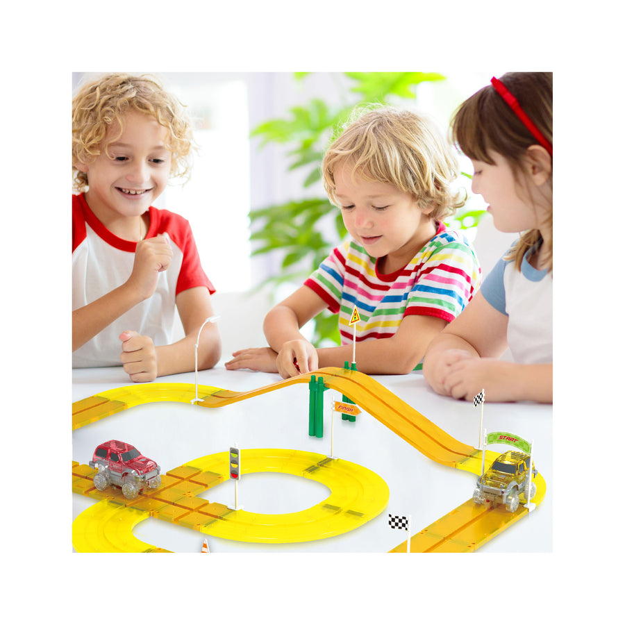 PicassoTiles Magnet Tile Race Track Traffic Sign Accessory 18pc Kit