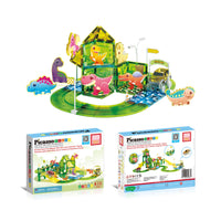 PicassoTiles Magnetic Dinosaur Race Car Track Building Tile Set
