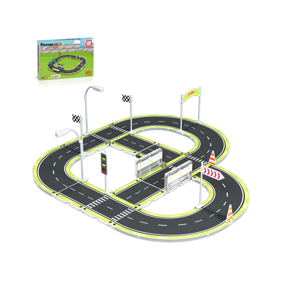 PicassoTiles Magnet Racetrack Building Toy Set with Accessories