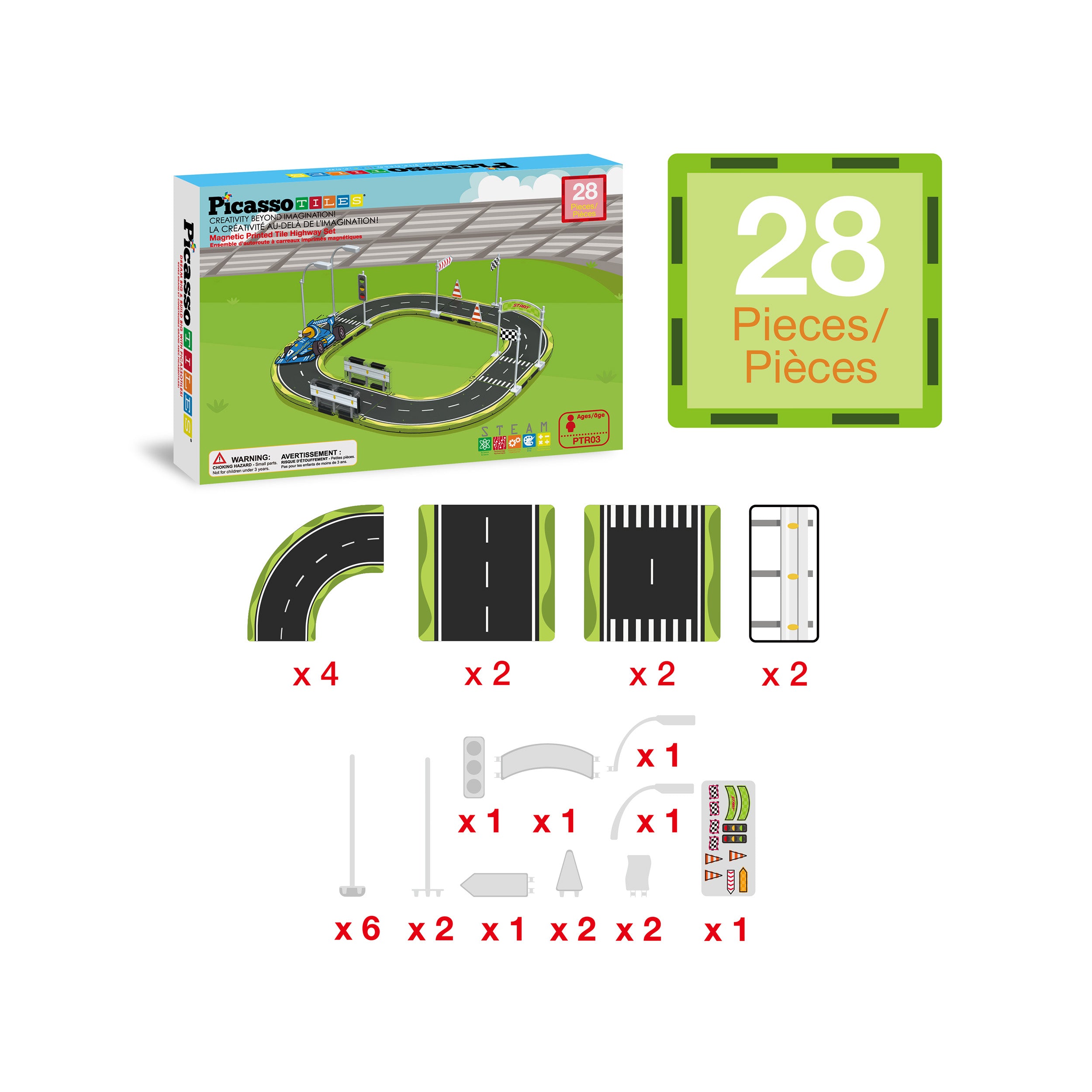 知育玩具 pola PicassoTiles Magnet Tile Racecar Track Building Block Toy W