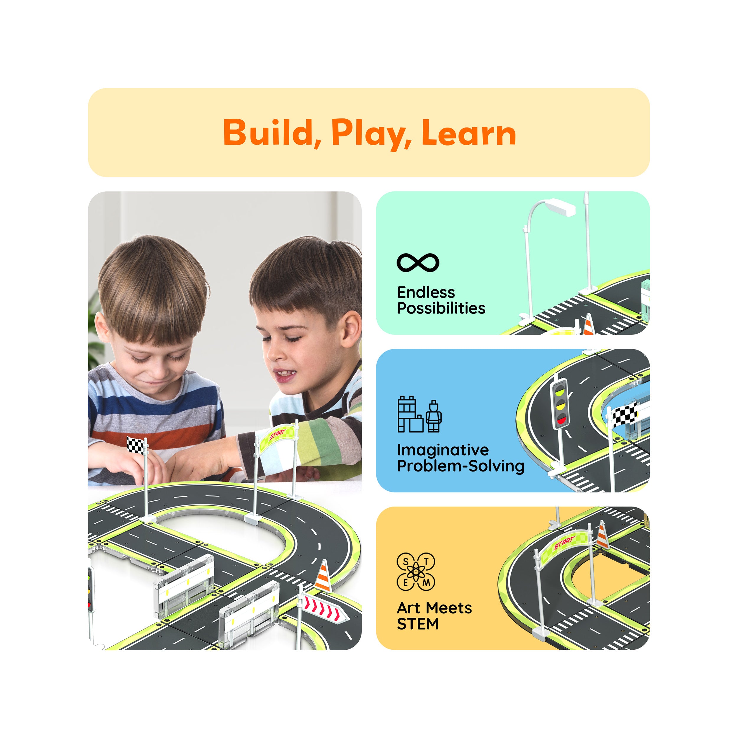 PicassoTiles Magnet Racetrack Building Toy Set with Accessories