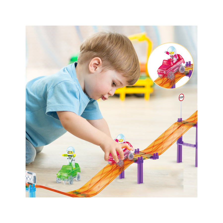 PicassoTiles Sloped Race Car Tracks for Racing Playset - 45 Pieces