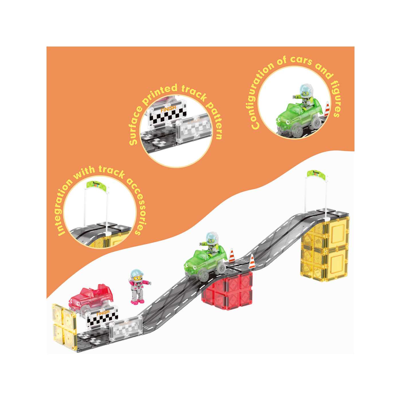 PicassoTiles Race Car Track Slider Racing Building Set