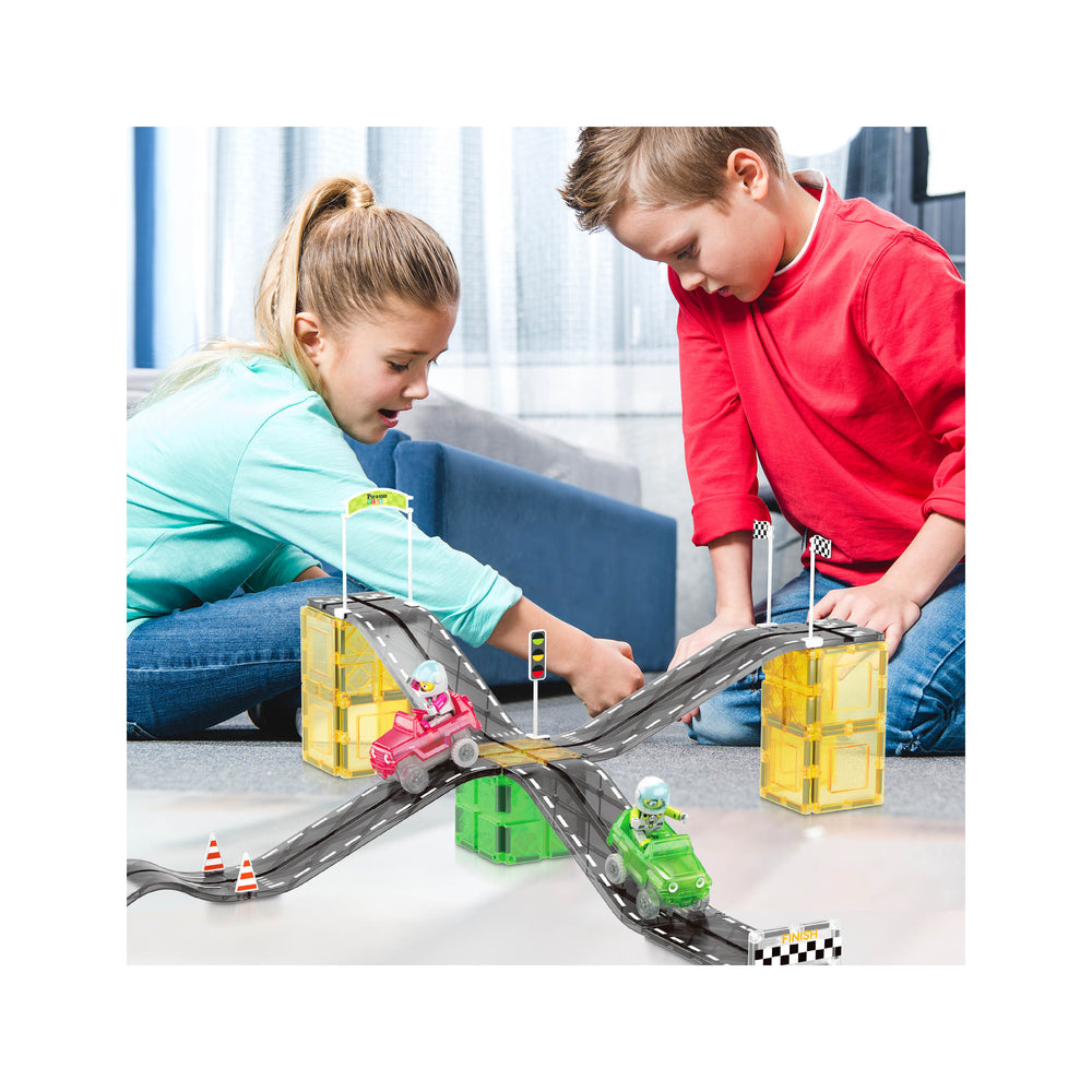 PicassoTiles Dinosaur Tiles Race Car Track Building Set
