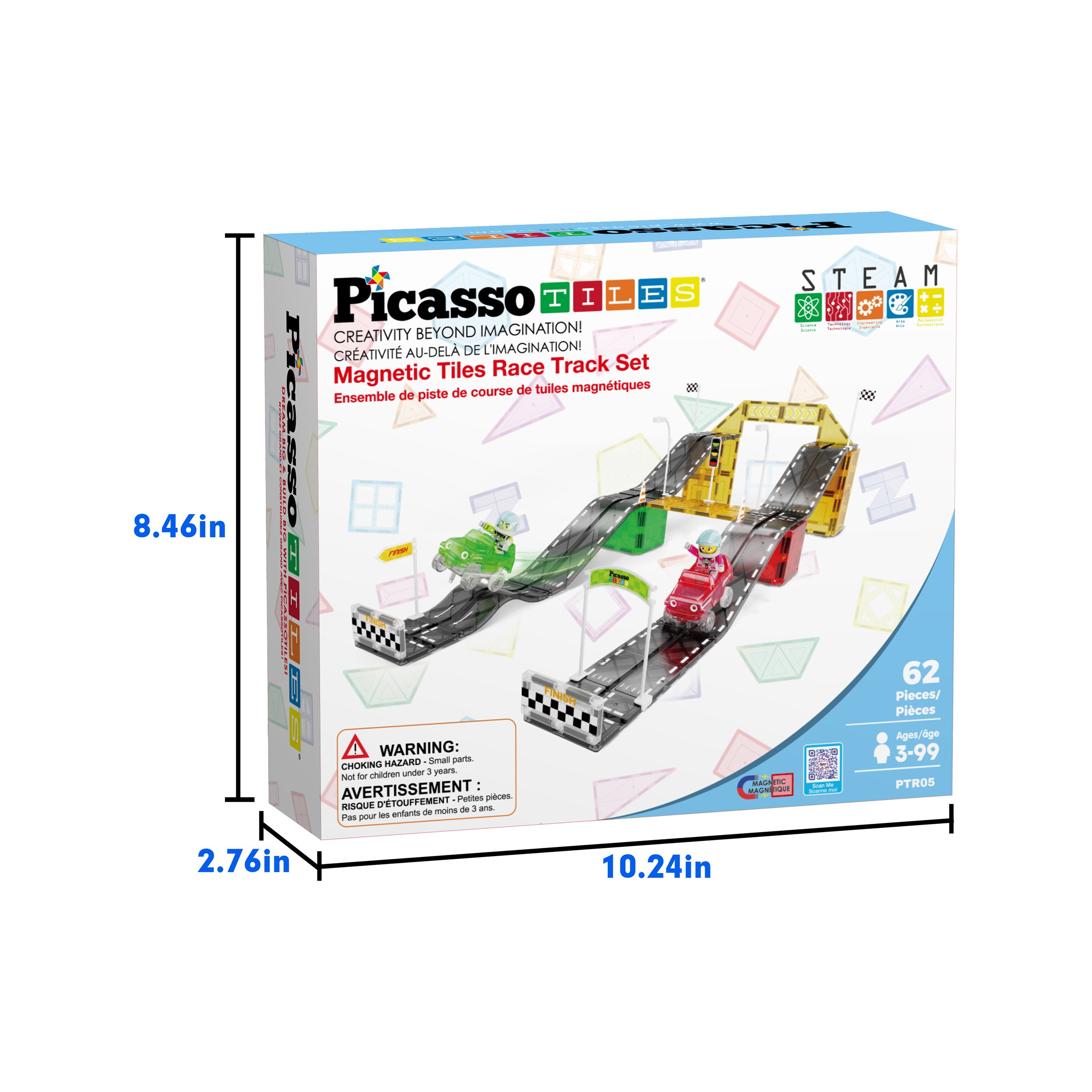 PicassoTiles Dinosaur Magnetic Tiles Race Car Track Building Set