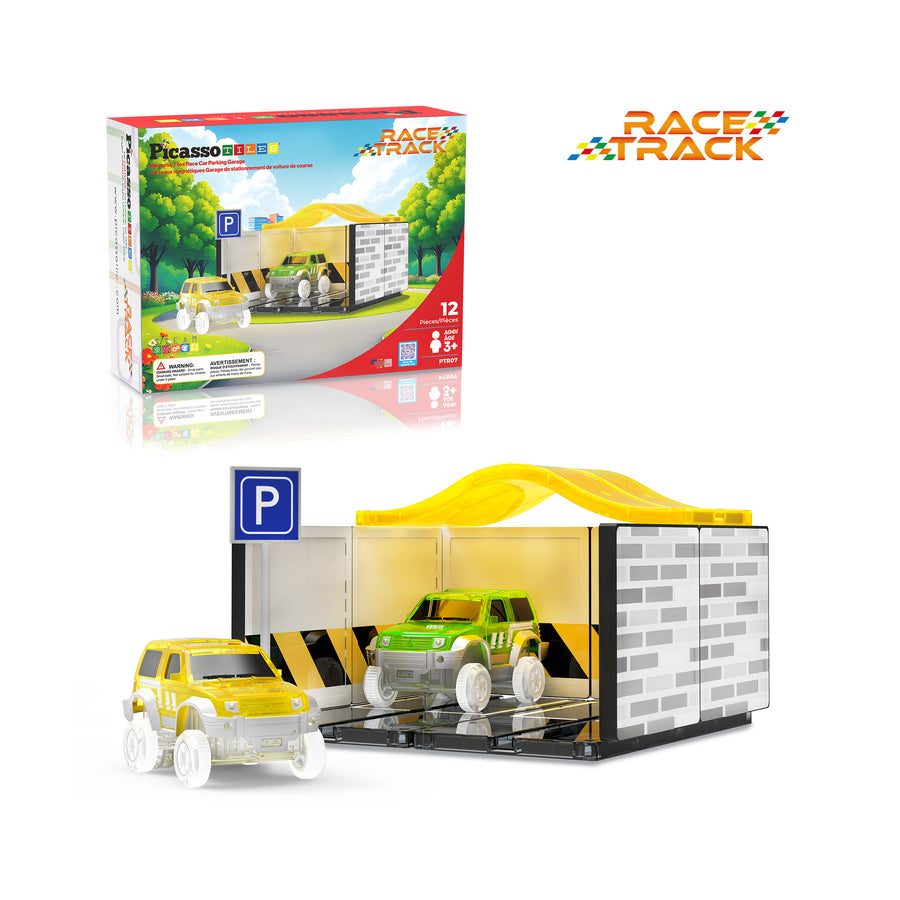 PicassoTiles Magnetic Race Car Track Parking Garage Expansion Pack