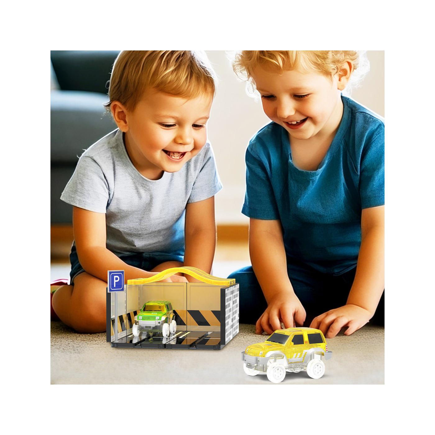 PicassoTiles Magnetic Race Car Track Parking Garage Expansion Pack