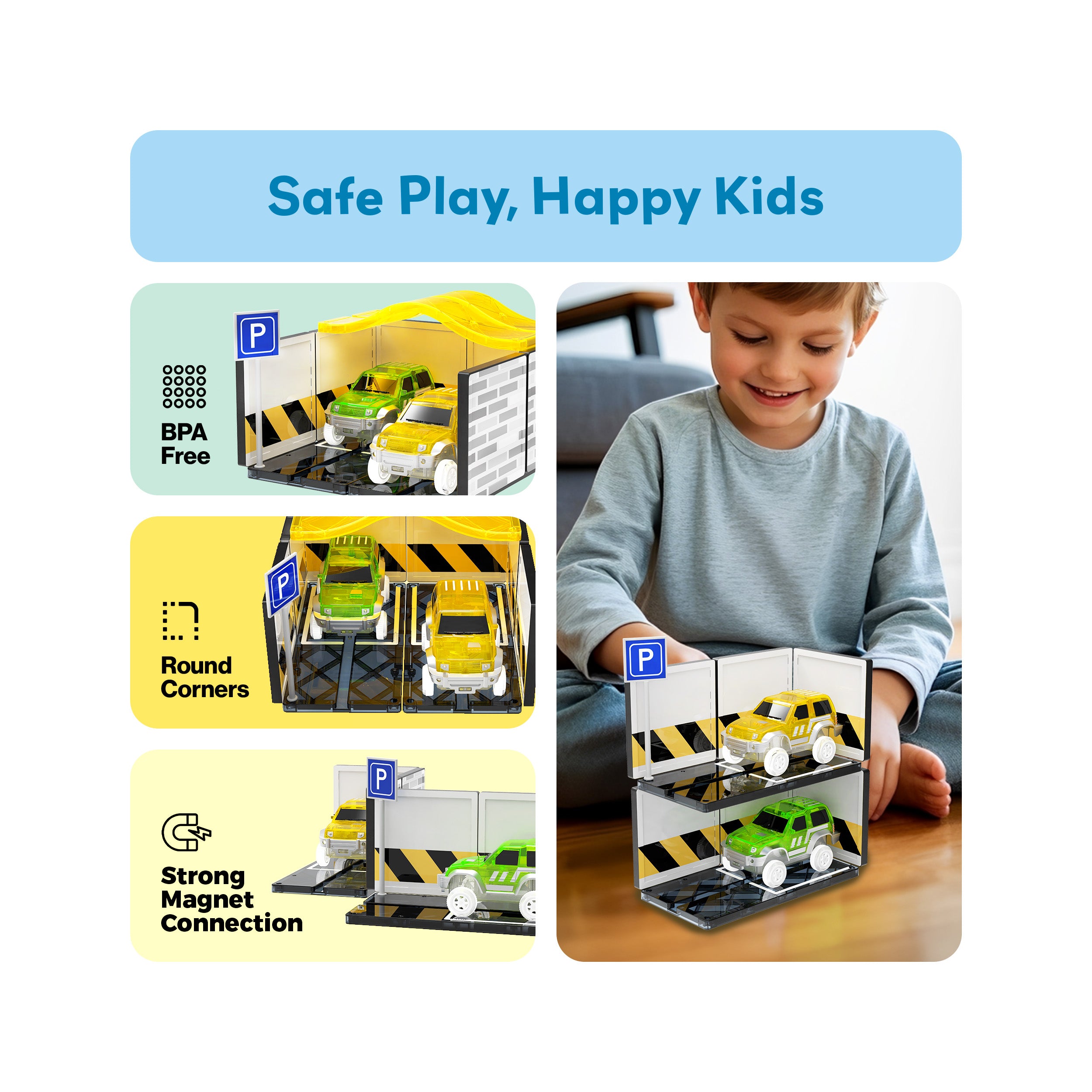 12pc Magnetic Race Car Track Garage Expansion, Ages 3+ | PicassoTiles 12pc Magnetic Race Car Track Garage Expansion, Ages 3+ | PicassoTiles