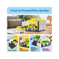 PicassoTiles Magnetic Race Car Track Parking Garage Expansion Pack