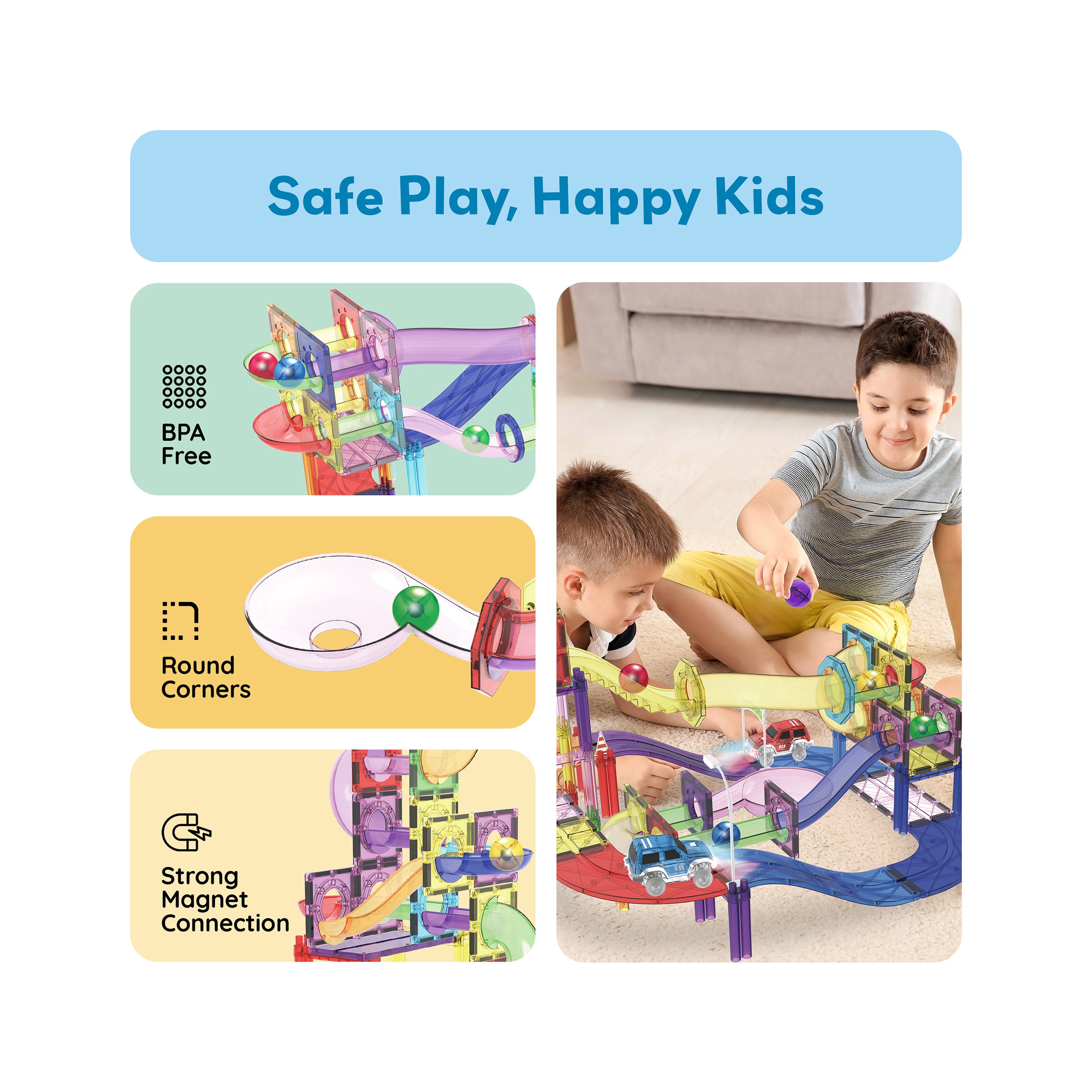 PicassoTiles 121pc 3-in-1 Magnetic Tile, Marble Run, & Racetrack
