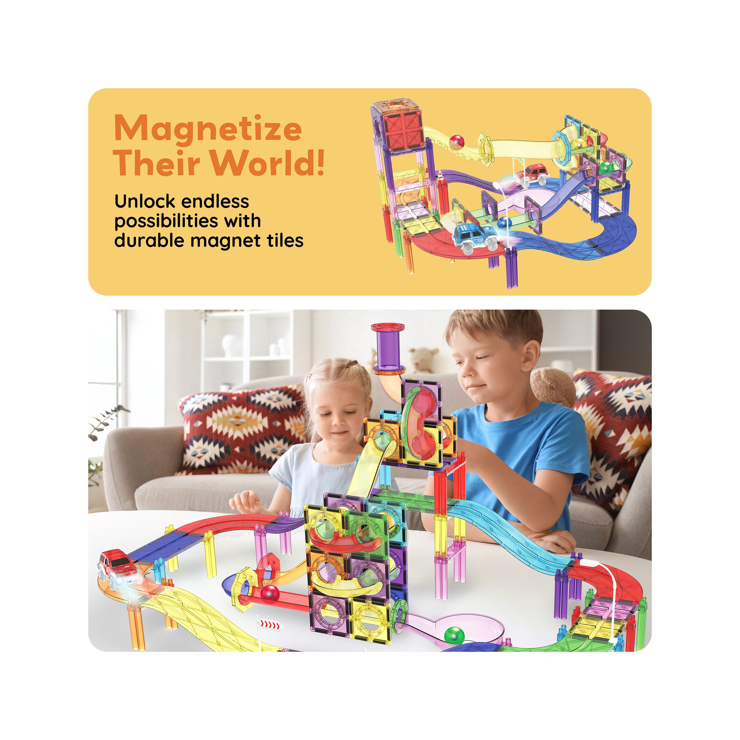 121 Piece Magnetic Marble Run Race Track, Ages 3+ | PicassoTiles