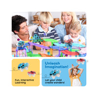 PicassoTiles 150pc Magnetic Tiles LED Car Race Track Set