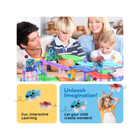 PicassoTiles 150pc Magnetic Tiles LED Car Race Track Set