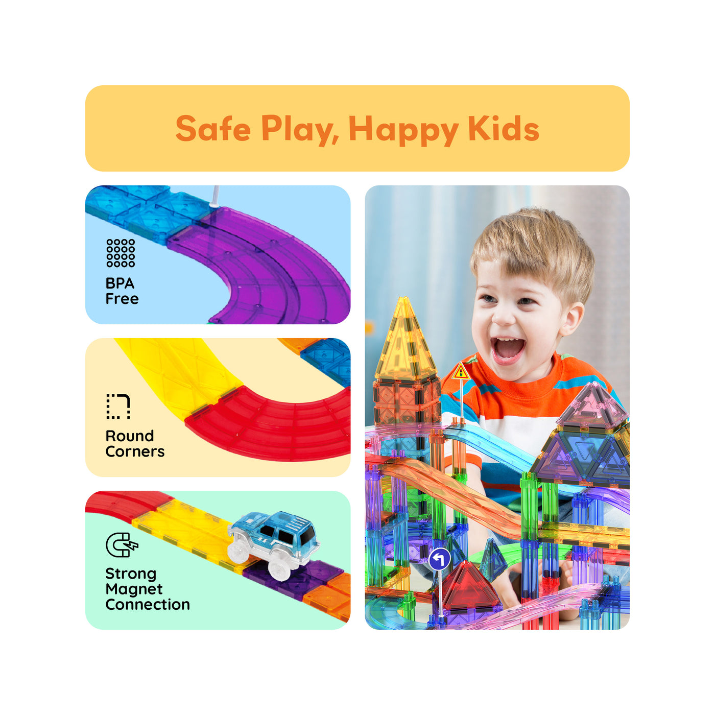 PicassoTiles 150pc Magnetic Tiles LED Car Race Track Set