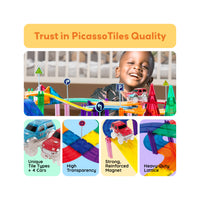 PicassoTiles 150pc Magnetic Tiles LED Car Race Track Set