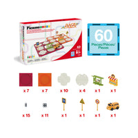 PicassoTiles 60pc Rotating Reversible Race Track Building Block Set with School Bus