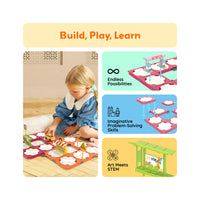 PicassoTiles 60pc Rotating Reversible Race Track Building Block Set with School Bus