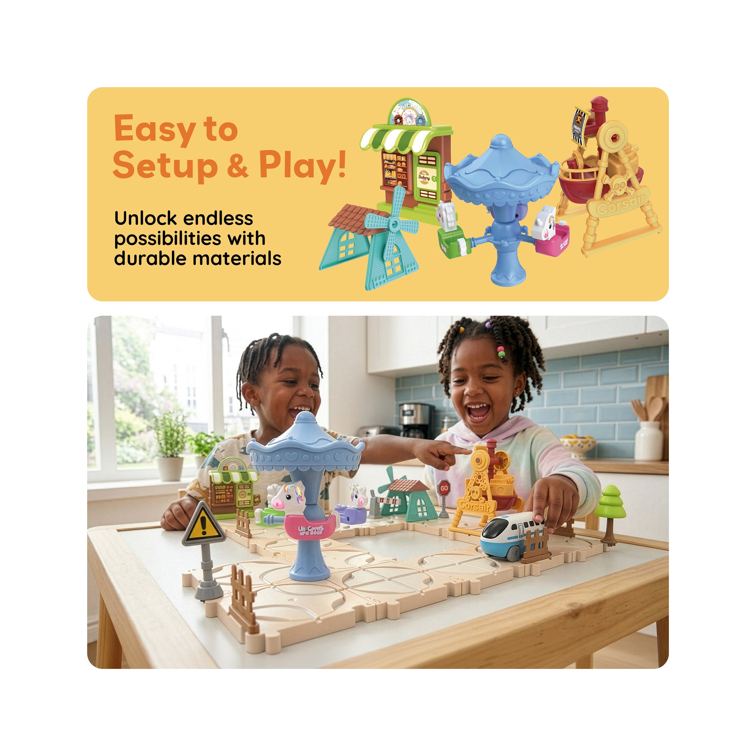 PicassoTiles 74PC Train Track Builder Set STEM Construction Toy for Kids 3+