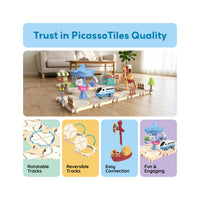 PicassoTiles 74PC Train Track Builder Set STEM Construction Toy for Kids 3+