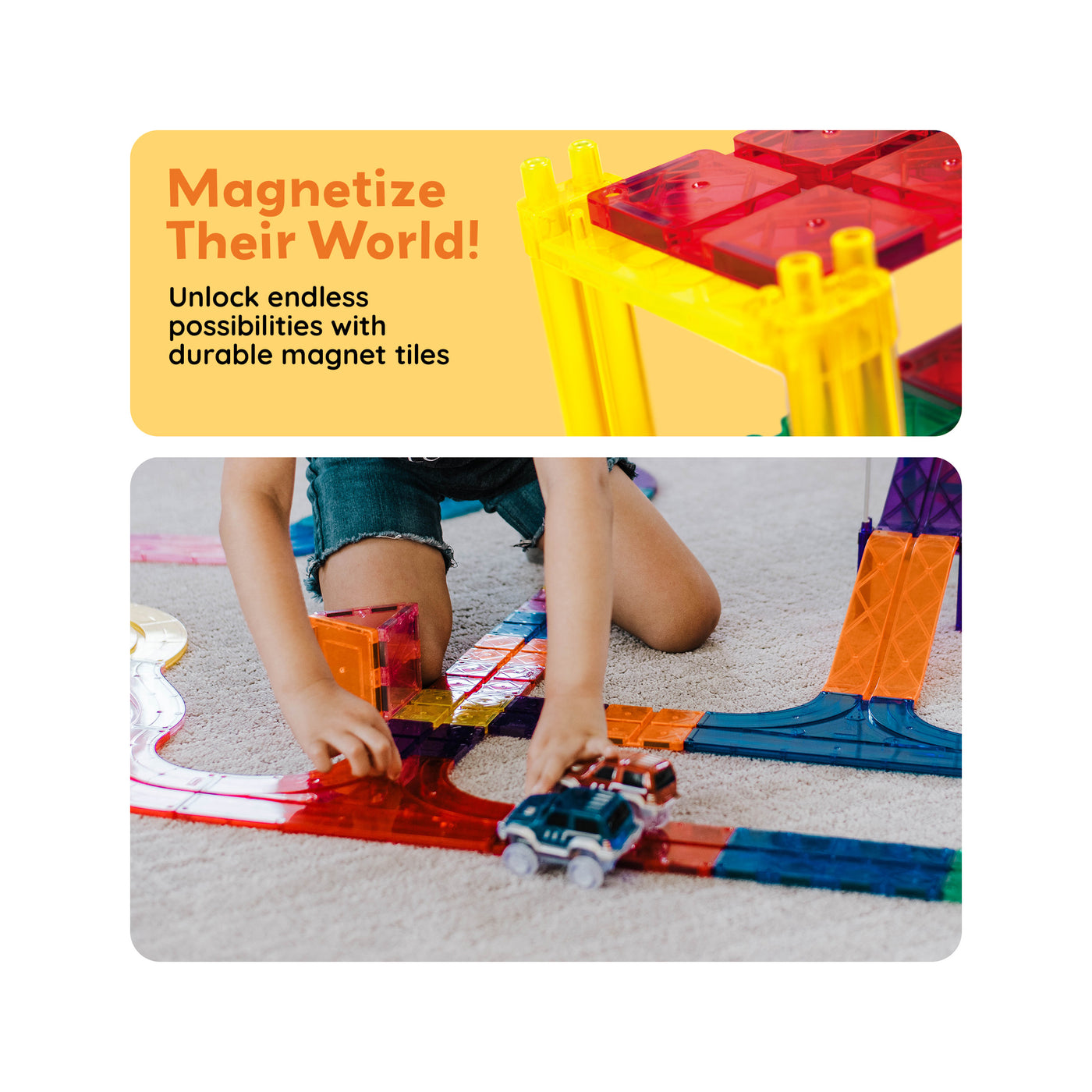 PicassoTiles Magnetic Tiles Race Track Set with LED Cars · PicassoTiles