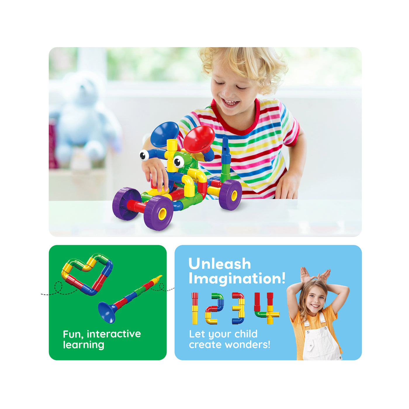 PicassoTiles Tube Building Block w/Musical Kit Pipes Puzzle Toy Set