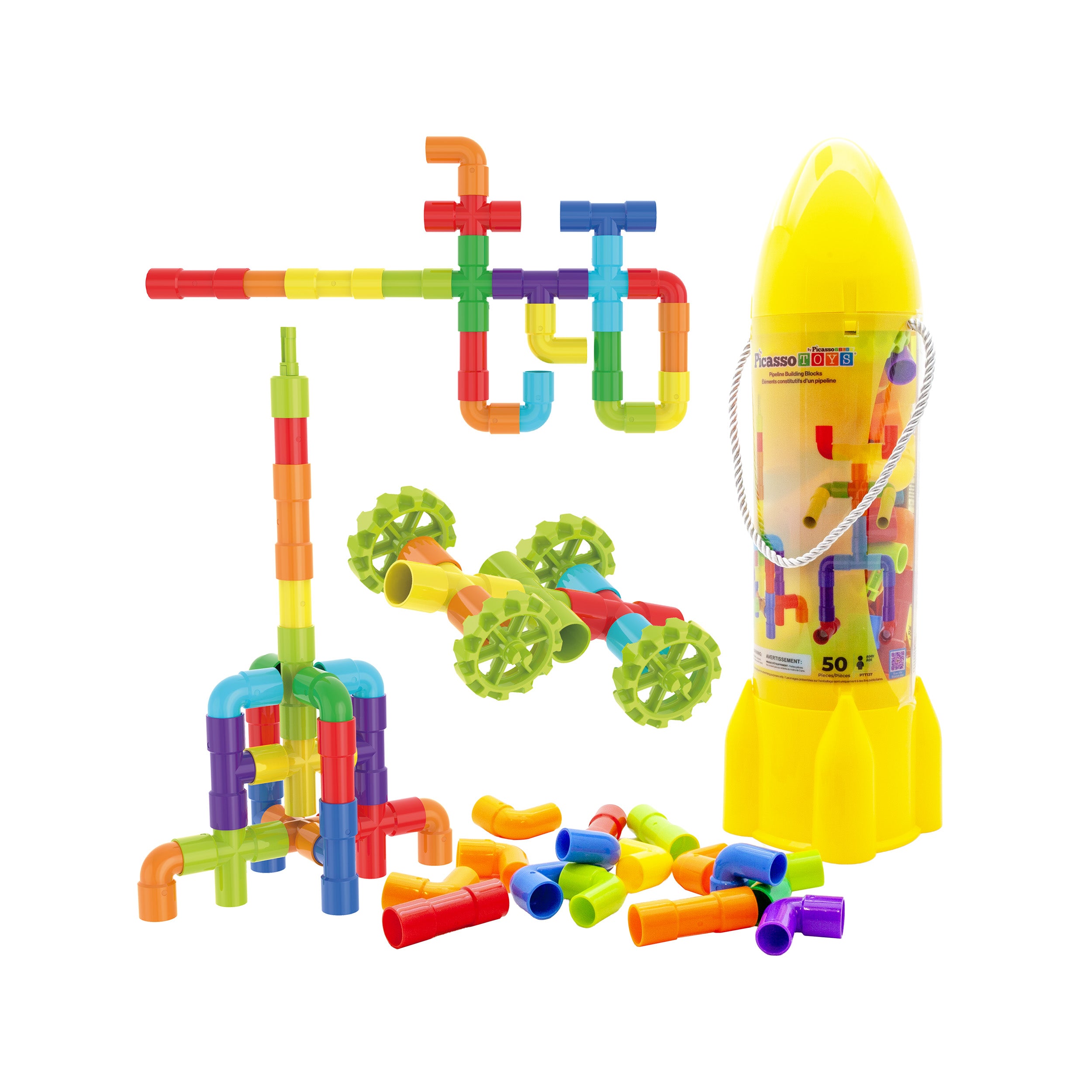 PicassoTiles 50pc Pipe Tube Construction Building Set