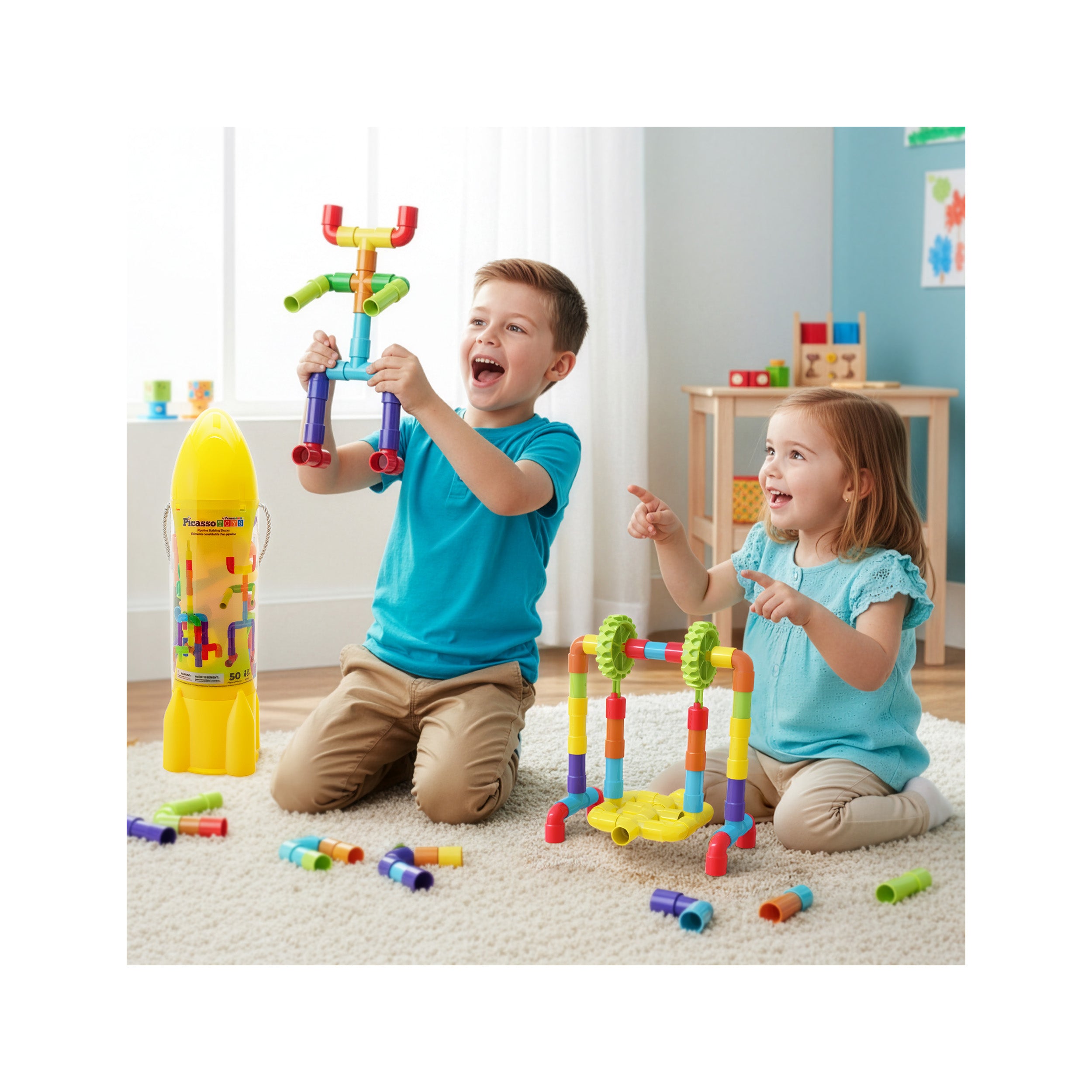 PicassoTiles 50pc Pipe Tube Construction Building Set