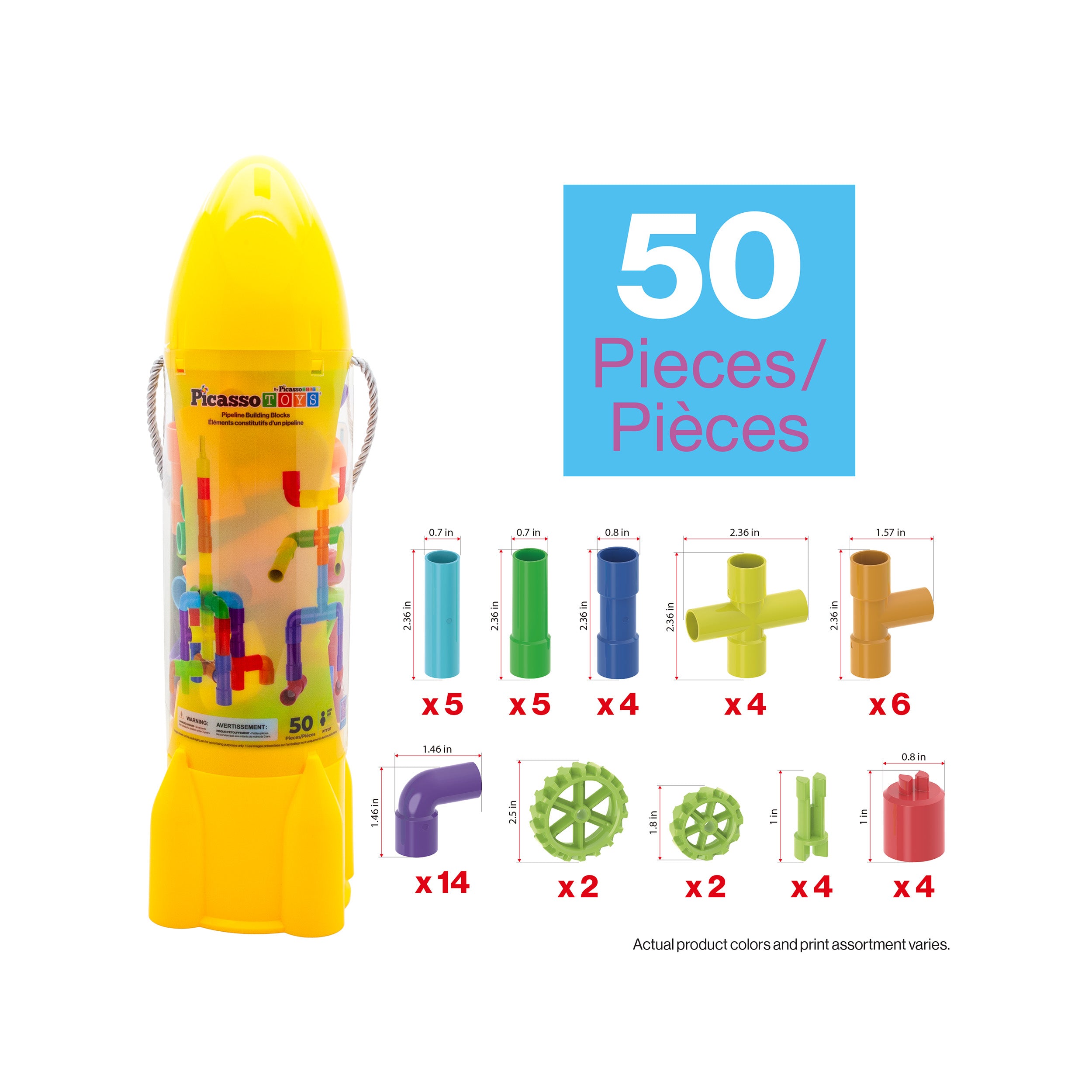 PicassoTiles 50pc Pipe Tube Construction Building Set