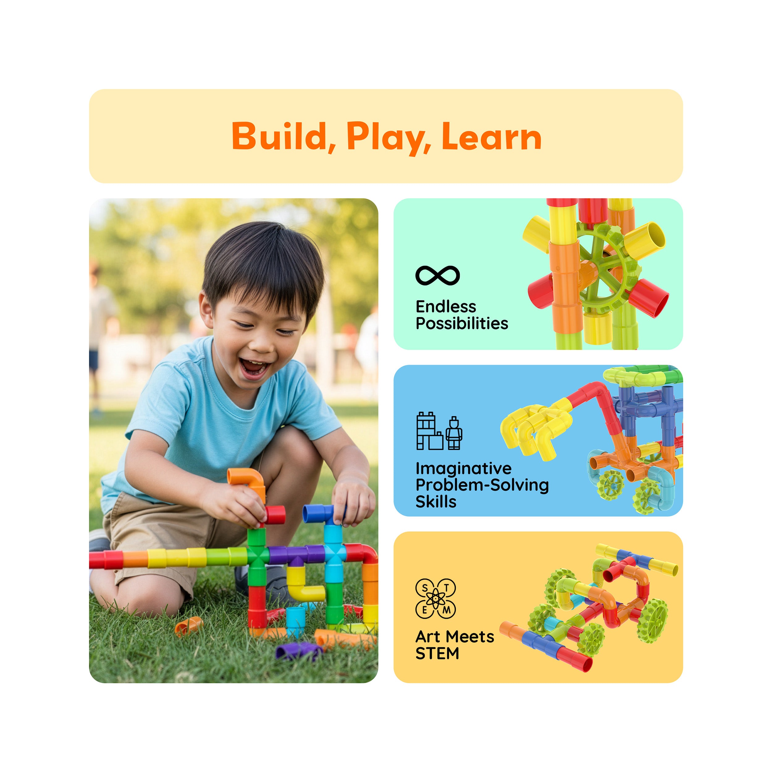 PicassoTiles 50pc Pipe Tube Construction Building Set