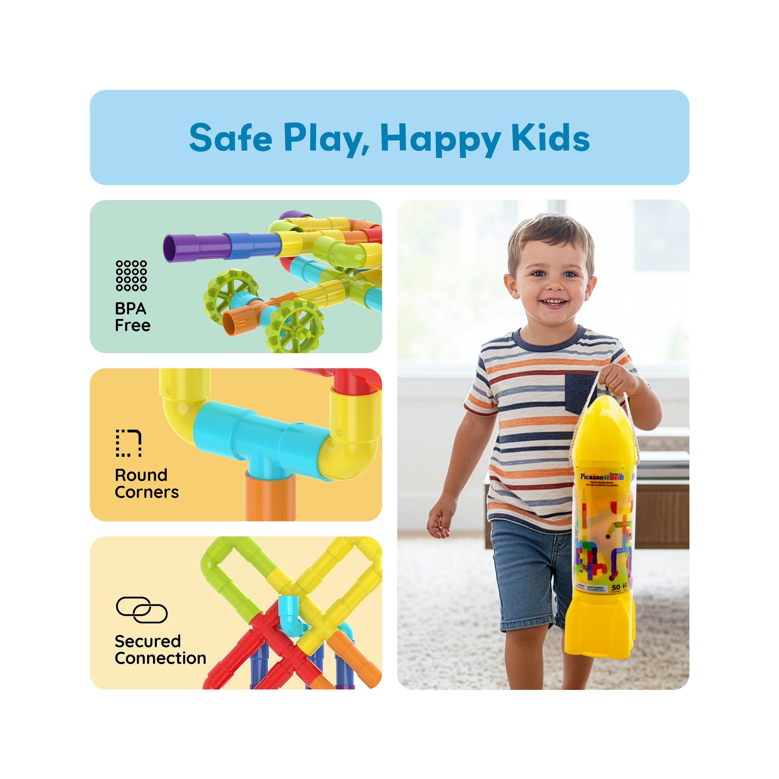 PicassoTiles 50pc Pipe Tube Construction Building Set