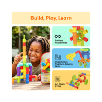 PicassoTiles Pipe Building Tube Construction Set with Wheels & Storage Backpack 76pc