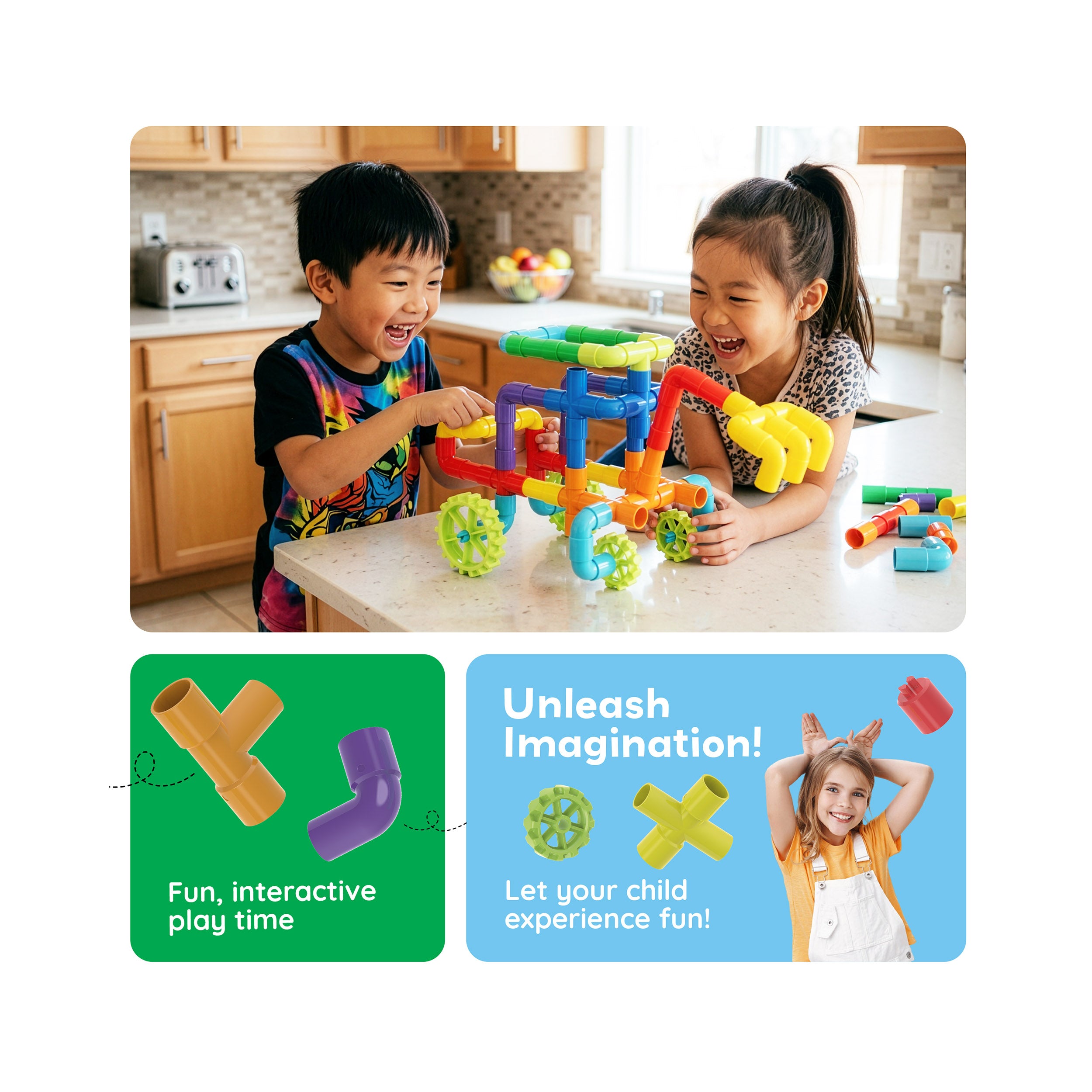 PicassoTiles Pipe Building Tube Construction Set with Wheels & Storage Backpack 76pc